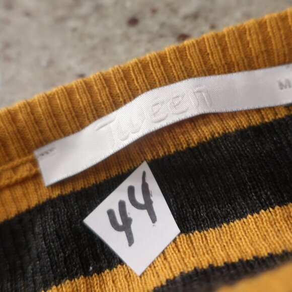 Womens Tween Mustard Yellow Black Brown Wool Blend V-Neck Striped Sweater M - Picture 8 of 8